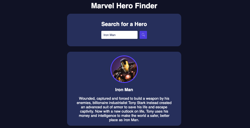 Screenshot of Marvel Hero Finder