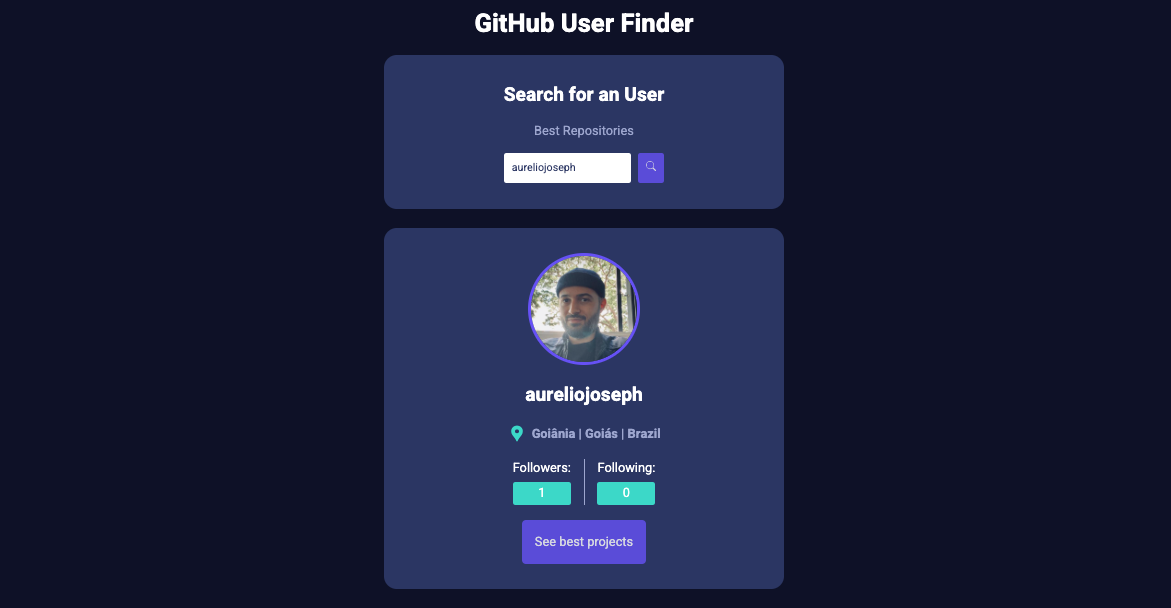 Screenshot of GitHub User Finder